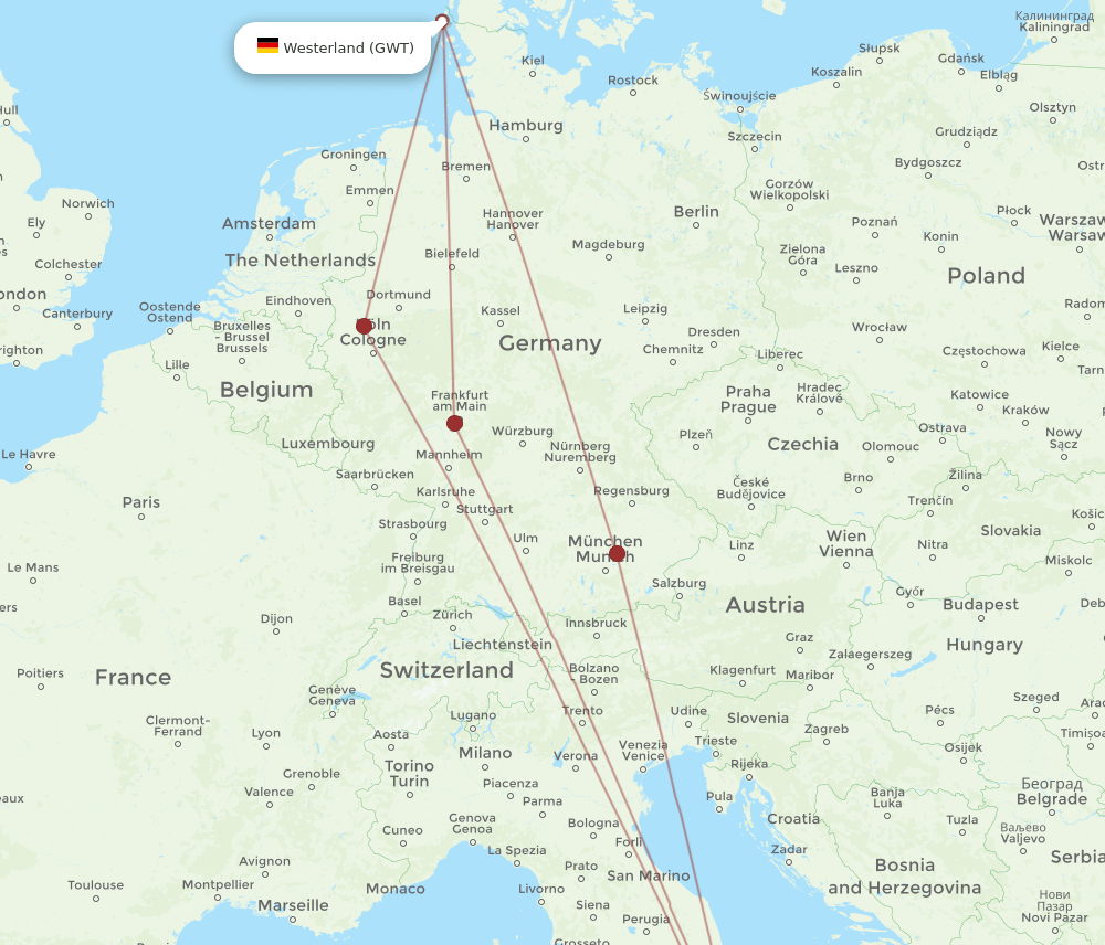 NAP-GWT flight routes