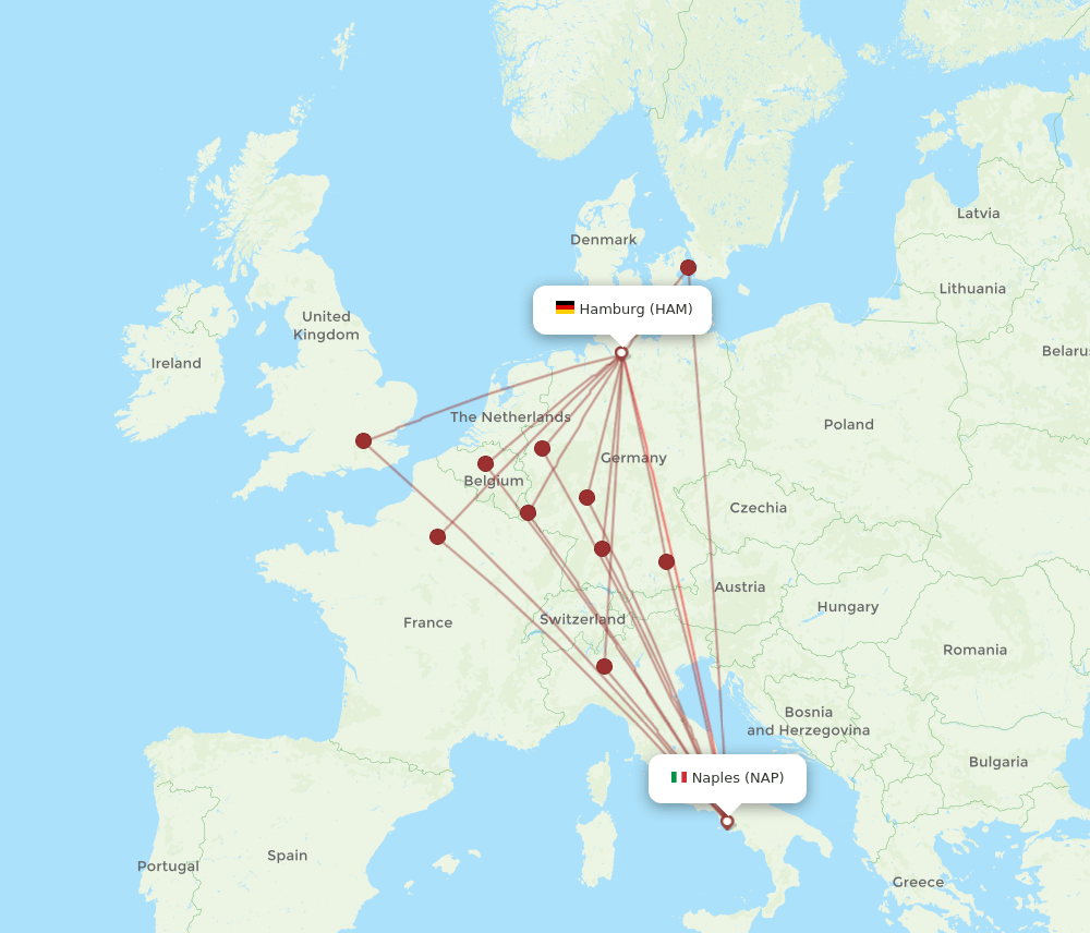 NAP to HAM flights and routes map