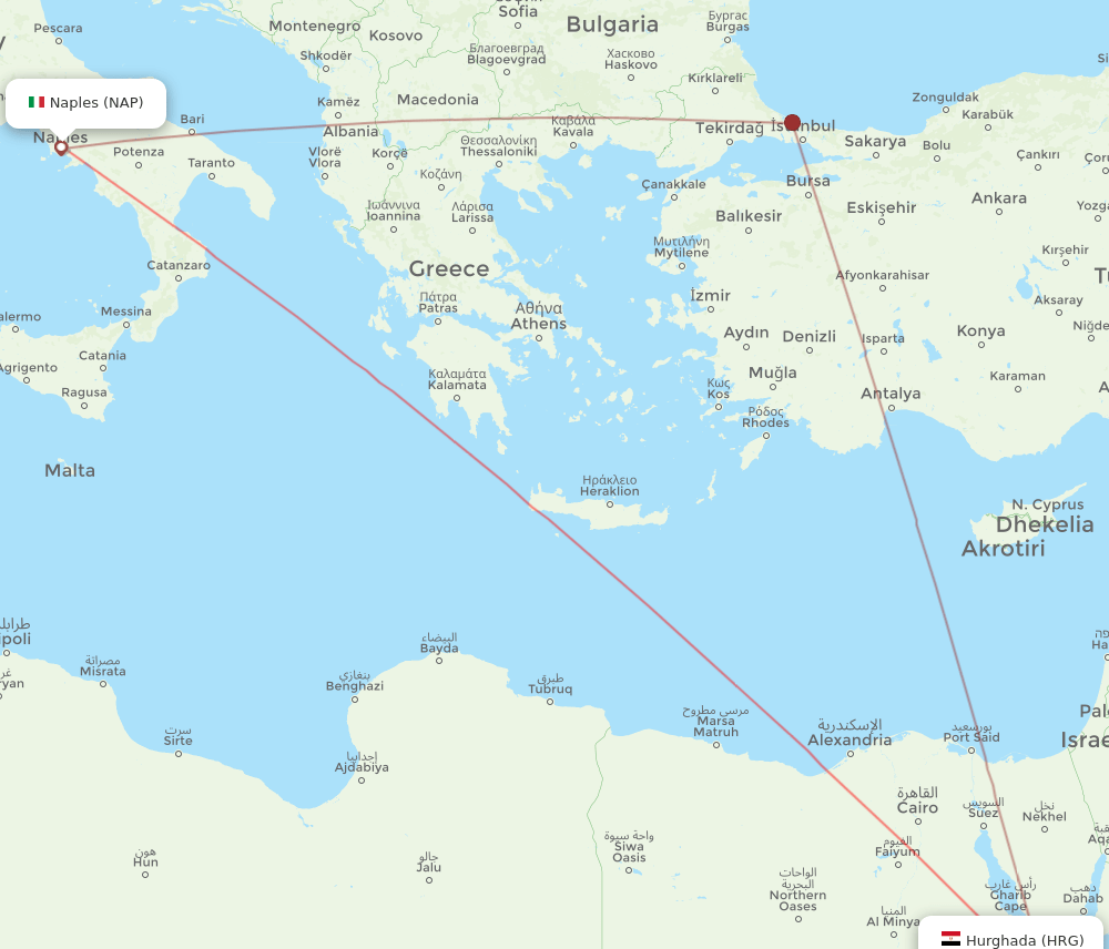 NAP to HRG flights and routes map