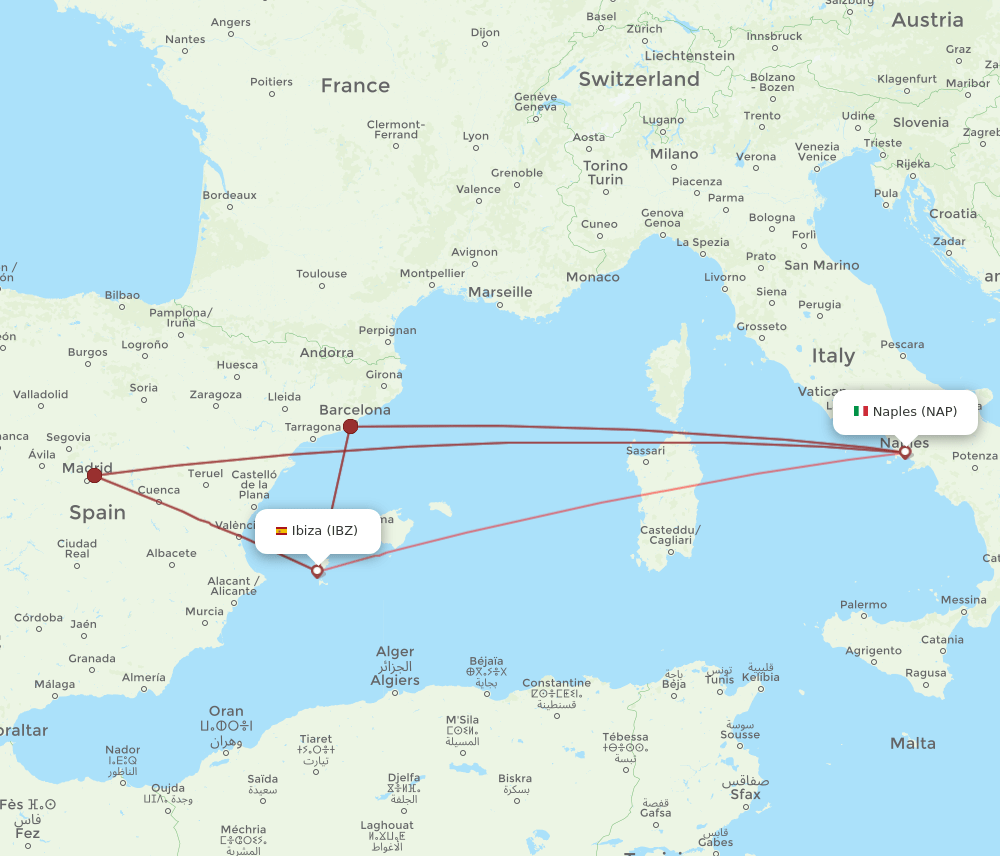 NAP-IBZ flight routes