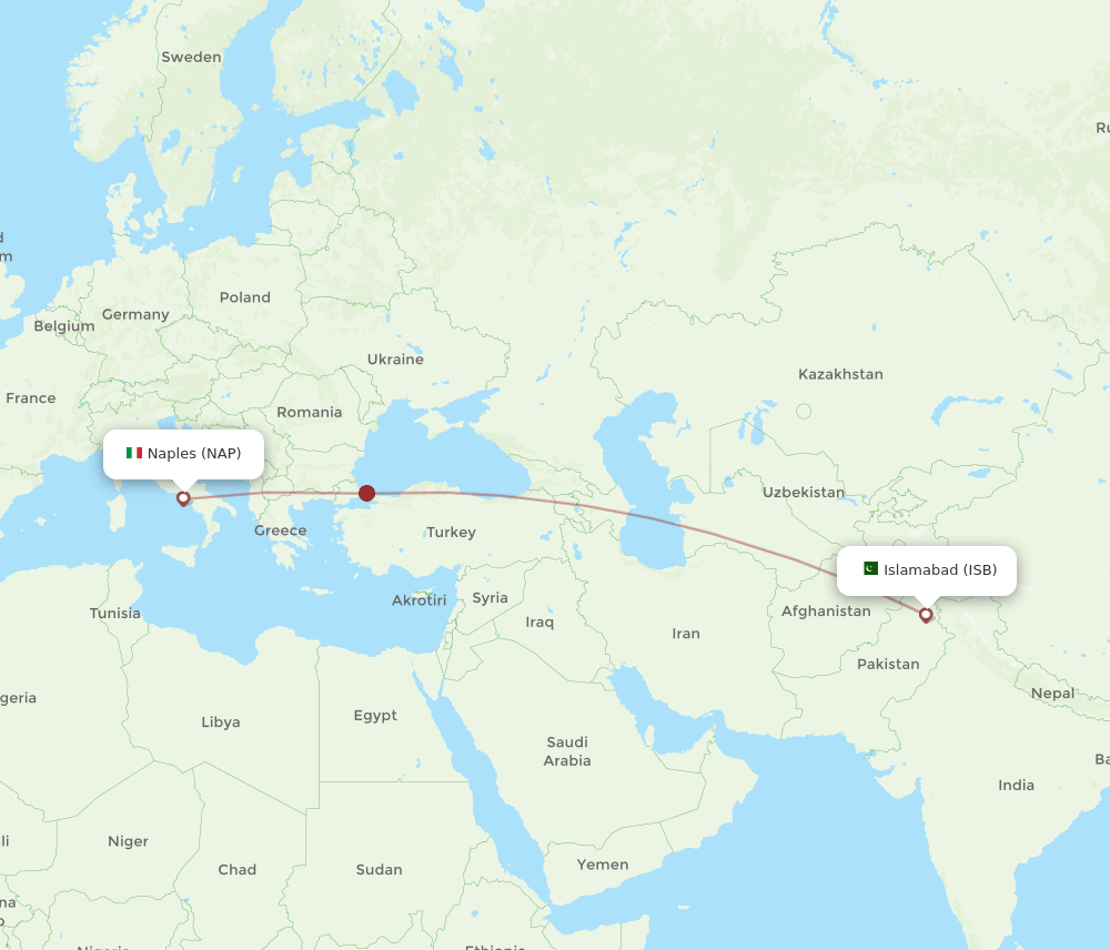 NAP to ISB flights and routes map