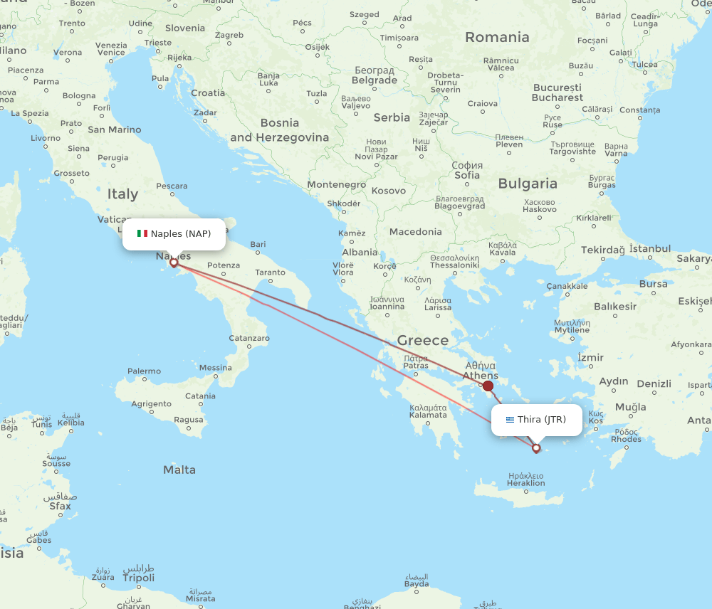 NAP-JTR flight routes