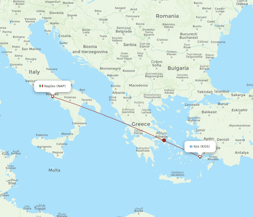 NAP-KGS flight routes
