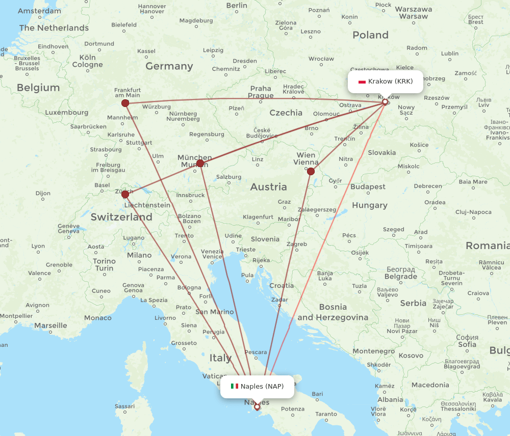 NAP-KRK flight routes