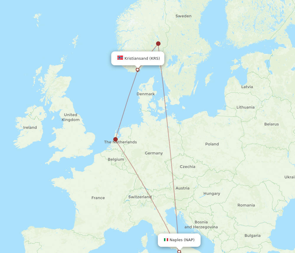 NAP-KRS flight routes
