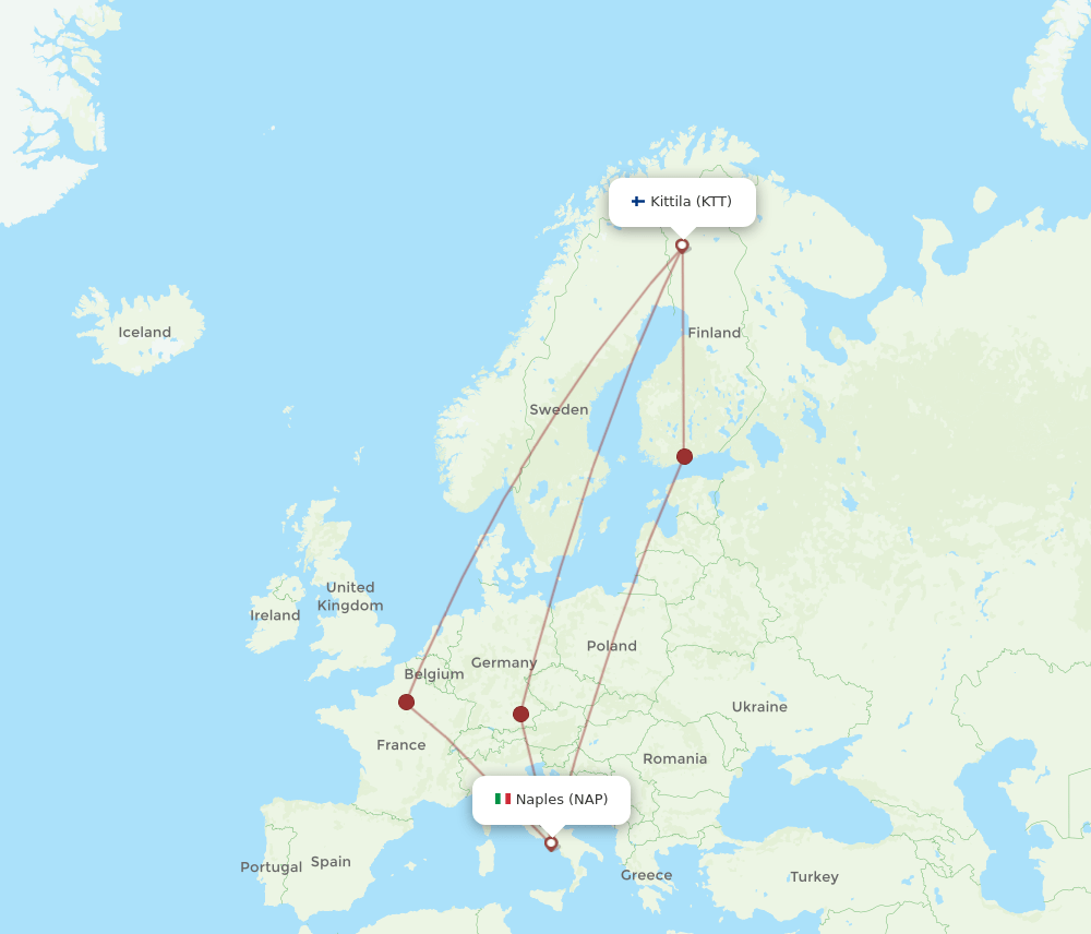 NAP-KTT flight routes