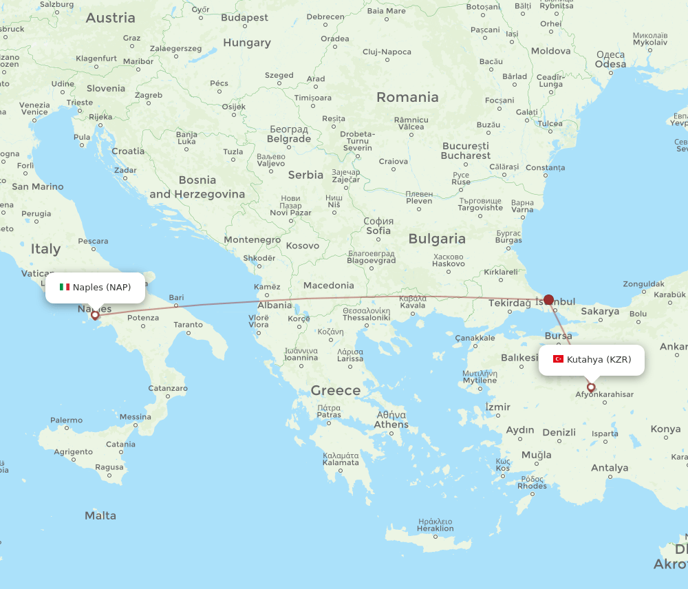 NAP to KZR flights and routes map