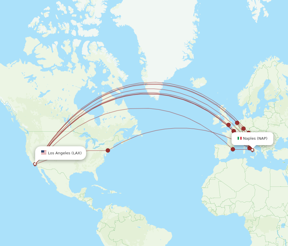 NAP to LAX flights and routes map