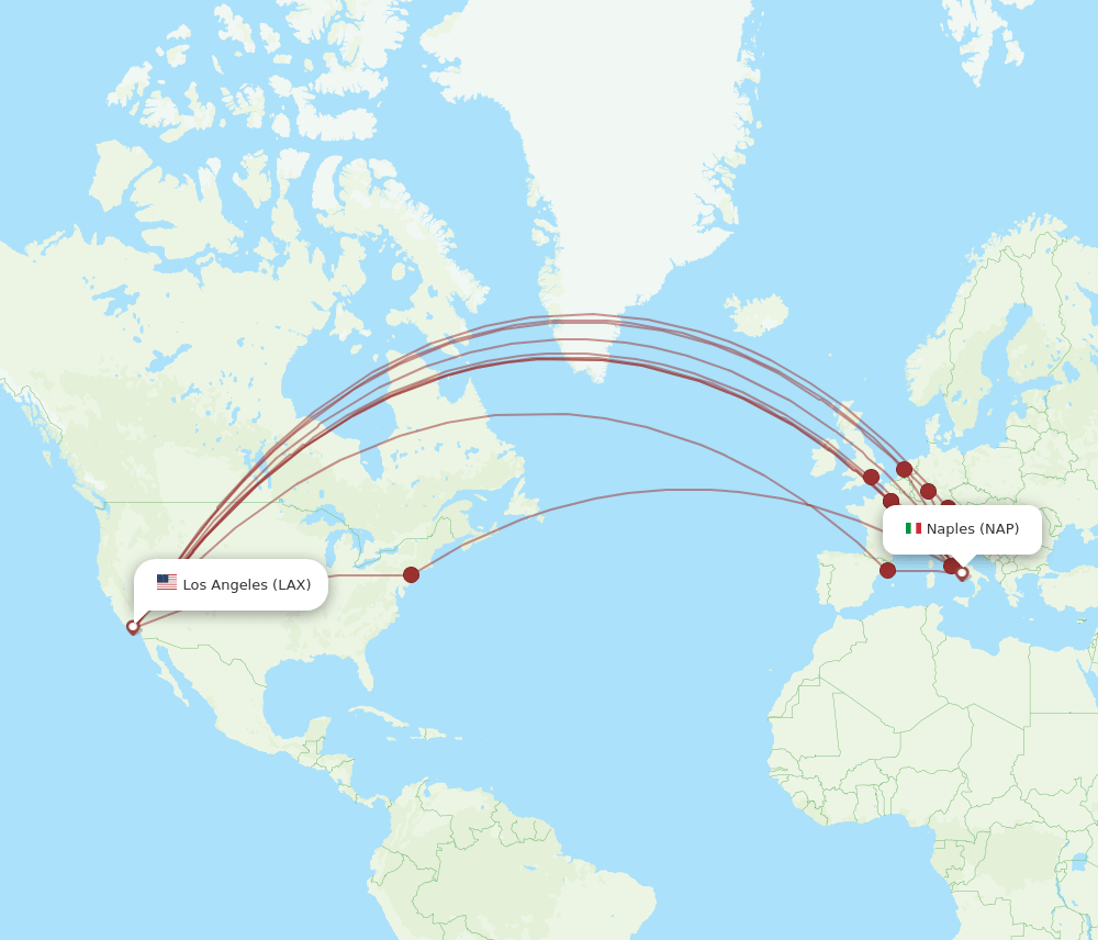 NAP-LAX flight routes