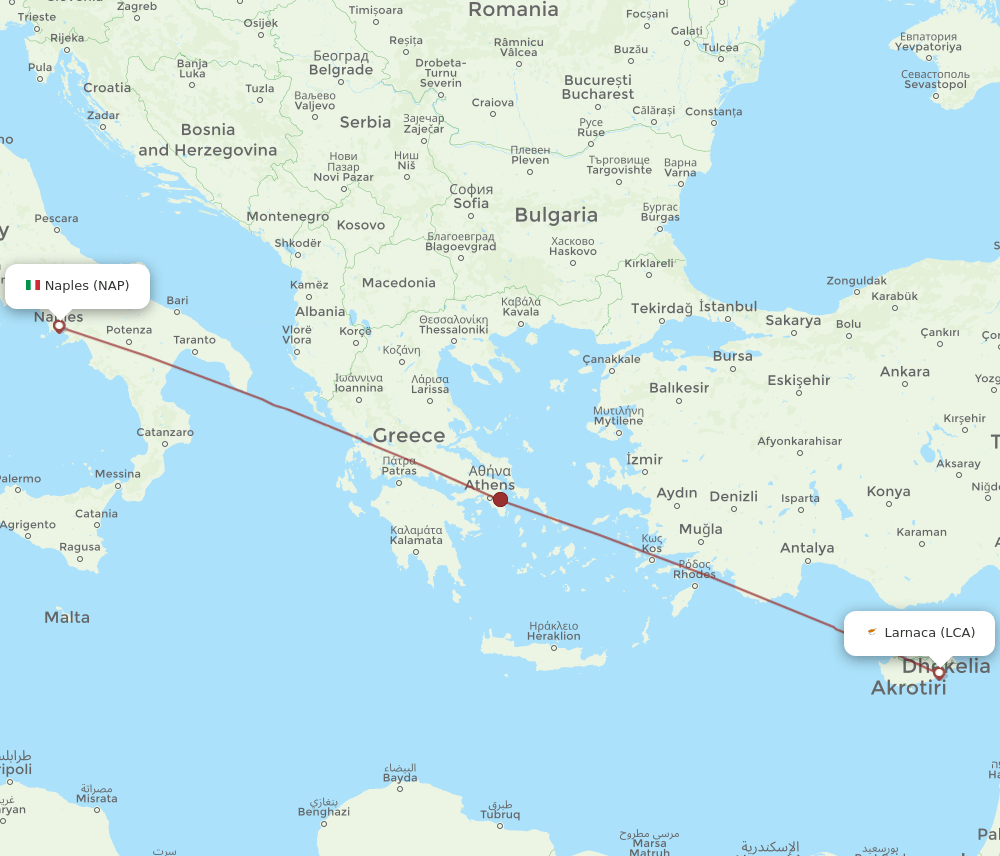 NAP to LCA flights and routes map