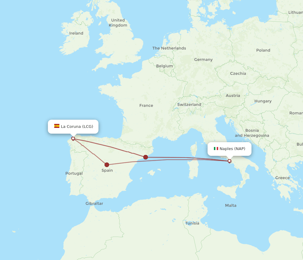 NAP-LCG flight routes