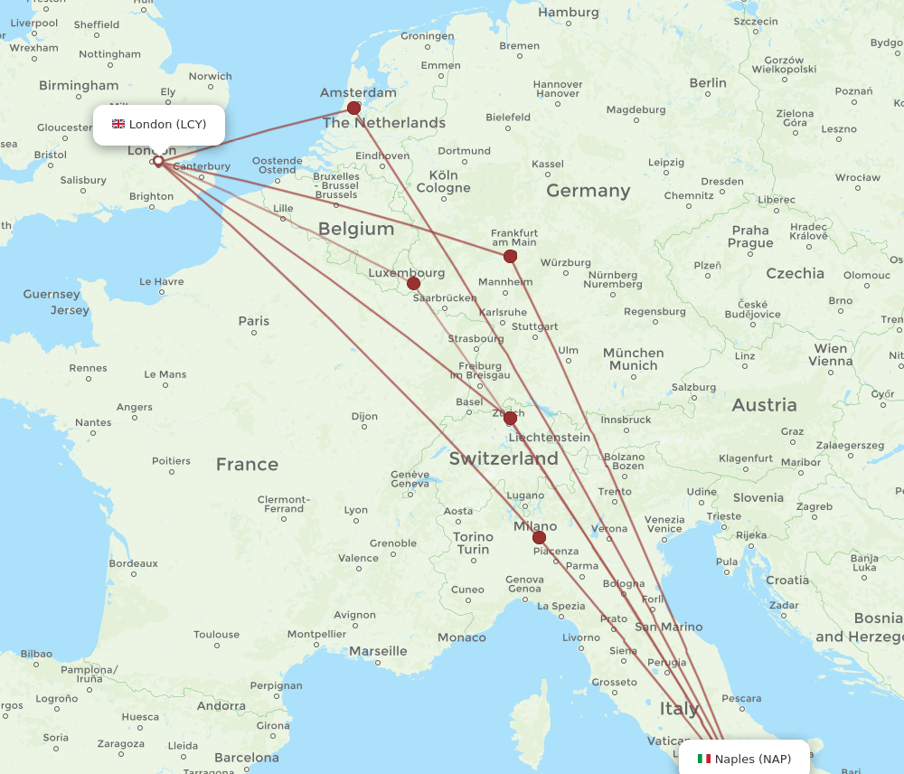NAP-LCY flight routes