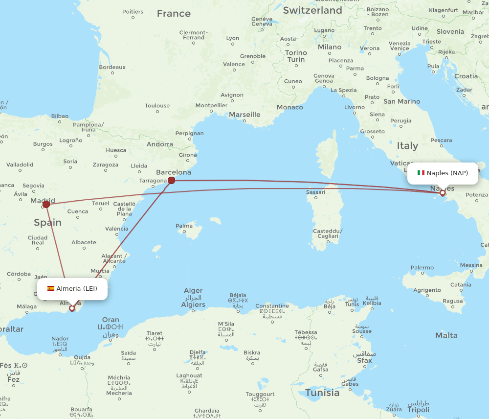 NAP-LEI flight routes