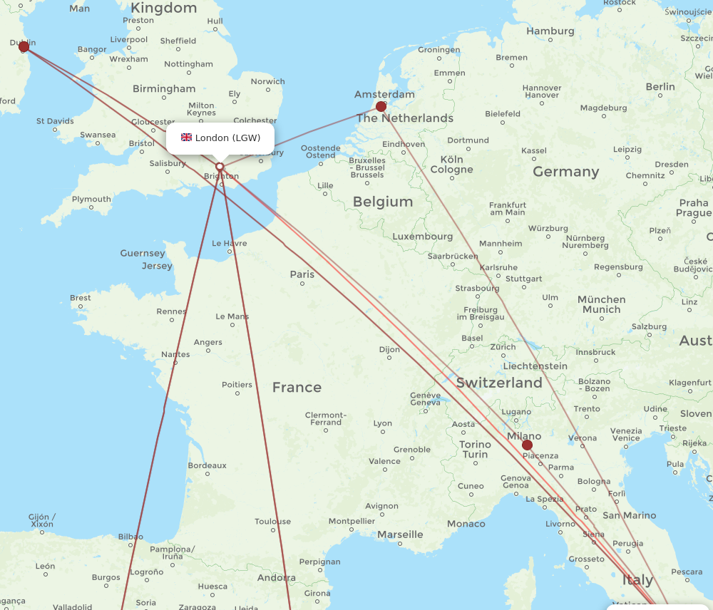 NAP to LGW flights and routes map