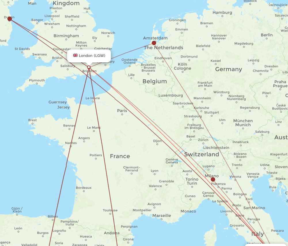 NAP-LGW flight routes