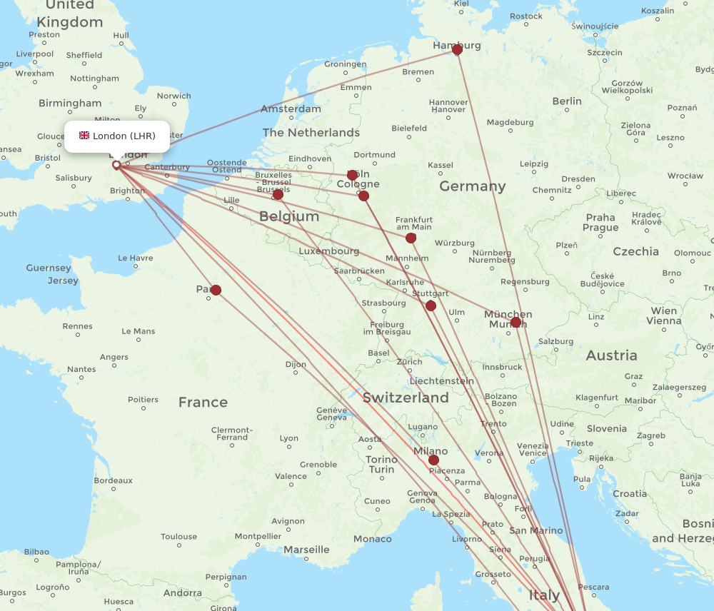 NAP to LHR flights and routes map