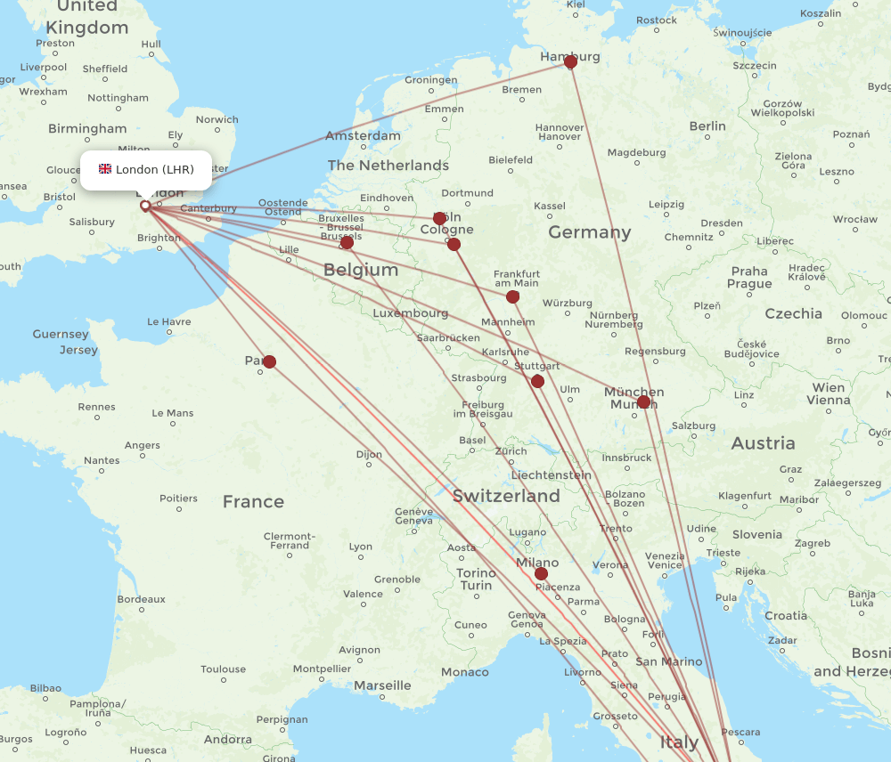 NAP to LHR flights and routes map