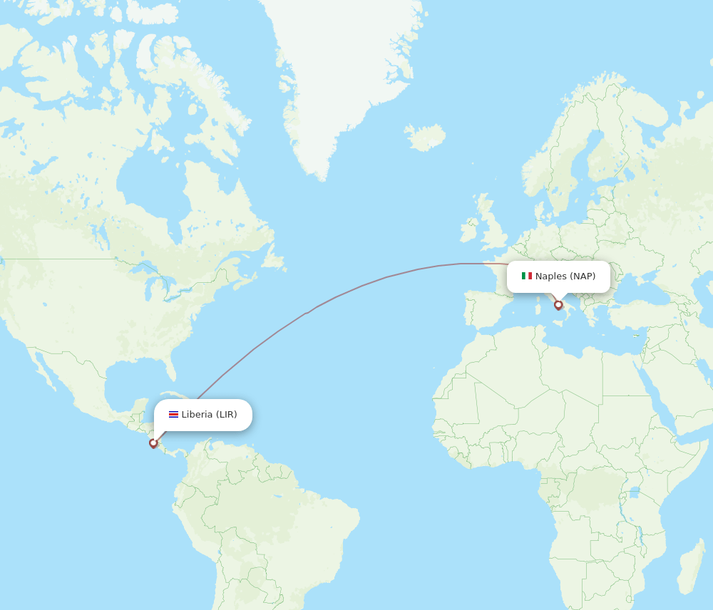 Guanacaste - Naples route map and flight paths
