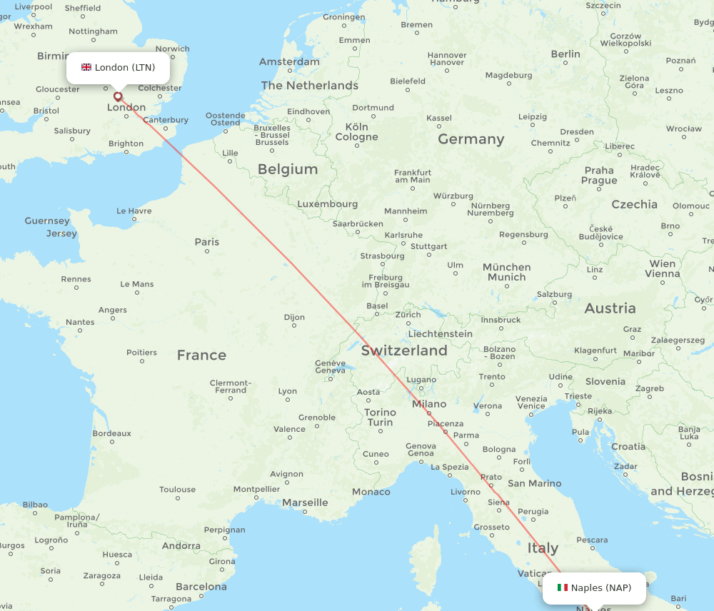 NAP to LTN flights and routes map