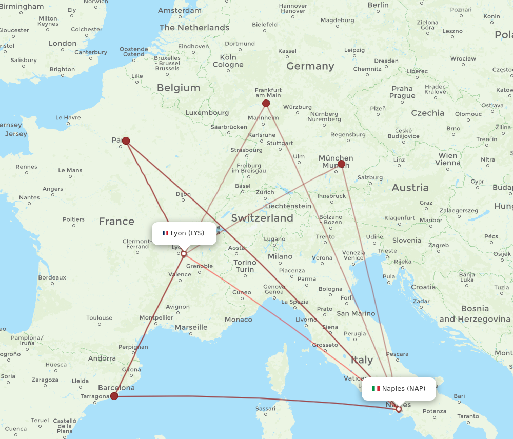 NAP to LYS flights and routes map