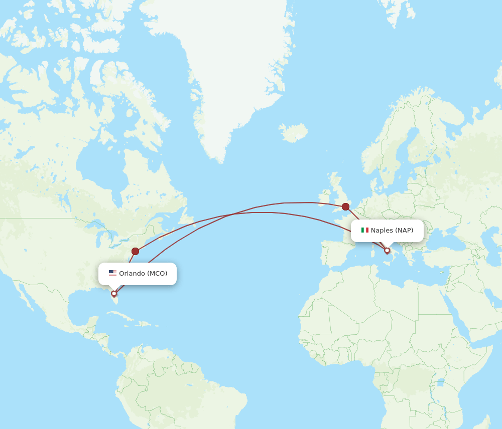 NAP to MCO flights and routes map