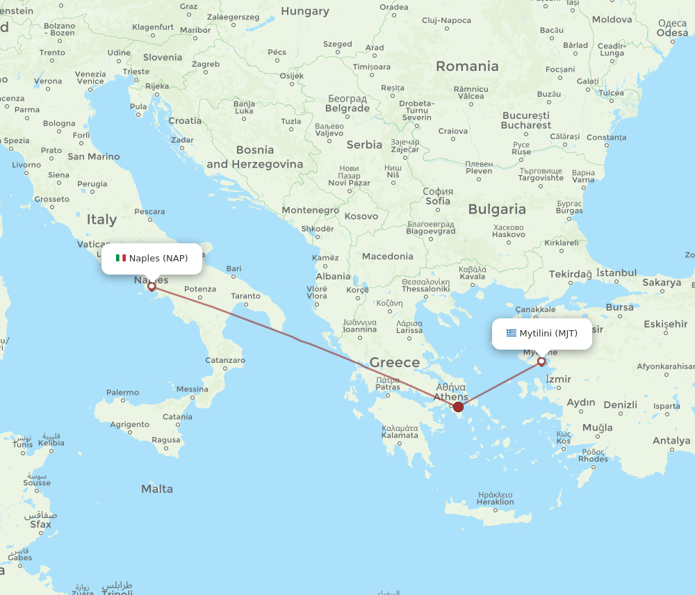 NAP to MJT flights and routes map