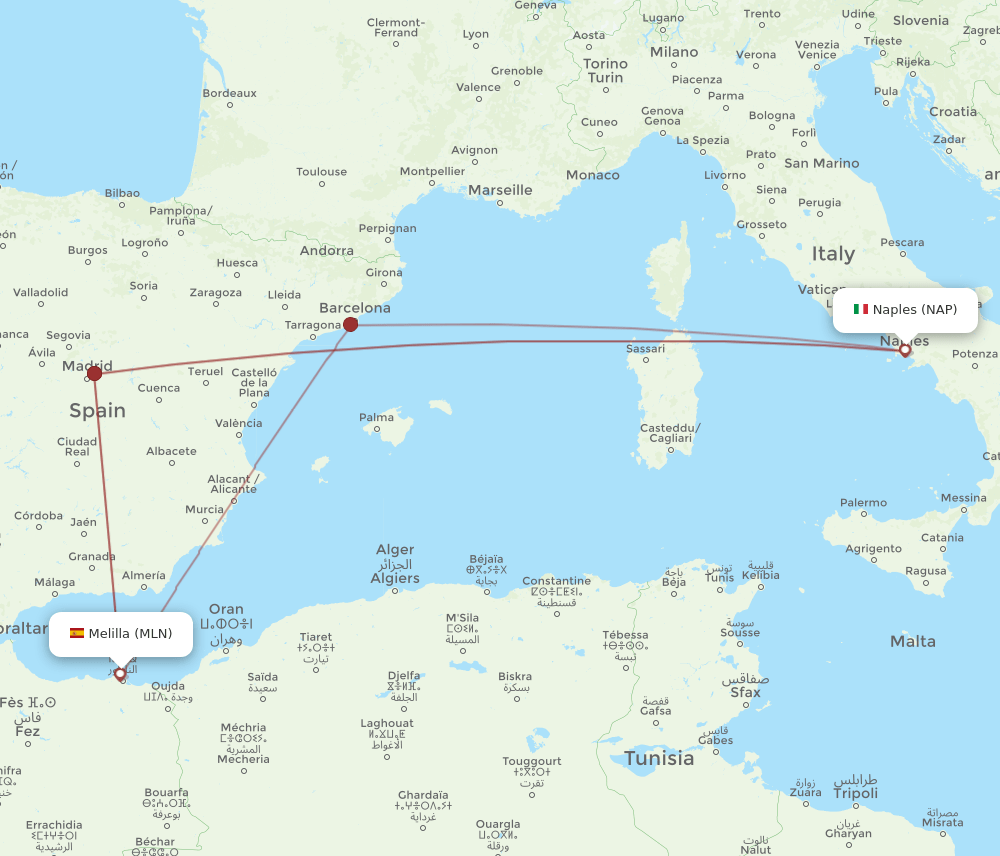NAP-MLN flight routes