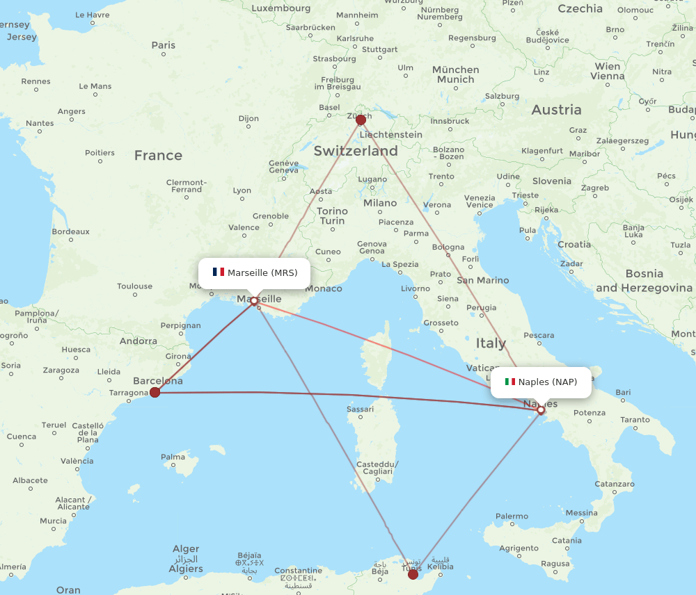 NAP to MRS flights and routes map