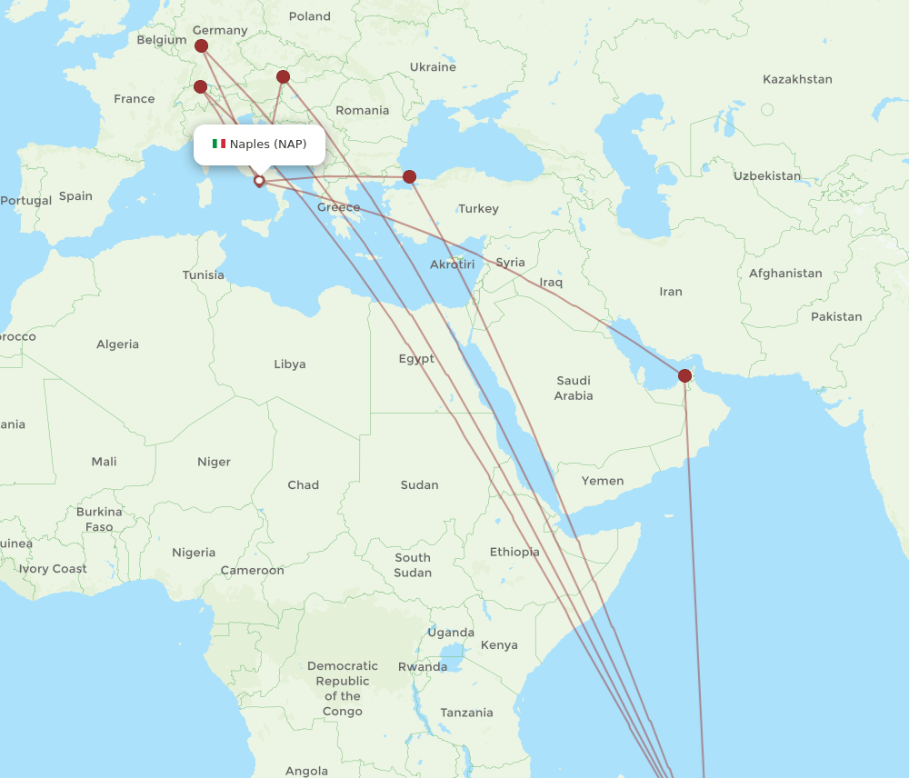 NAP-MRU flight routes