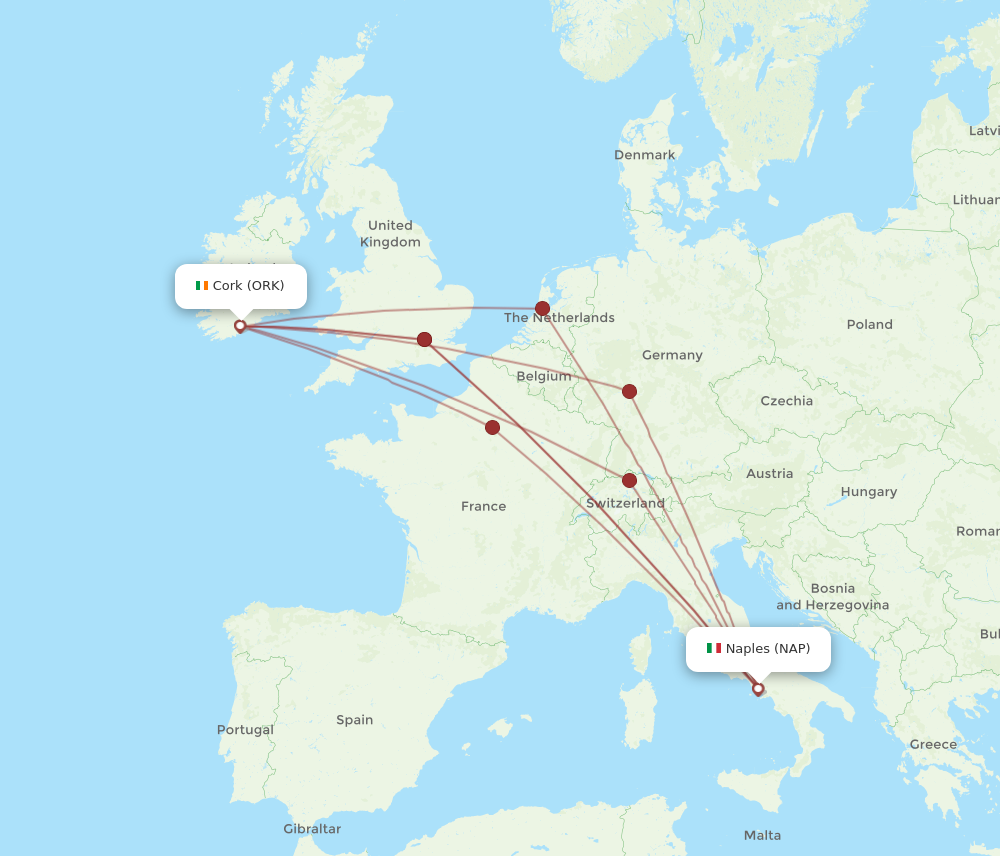 NAP to ORK flights and routes map
