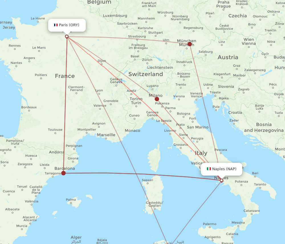 NAP to ORY flights and routes map