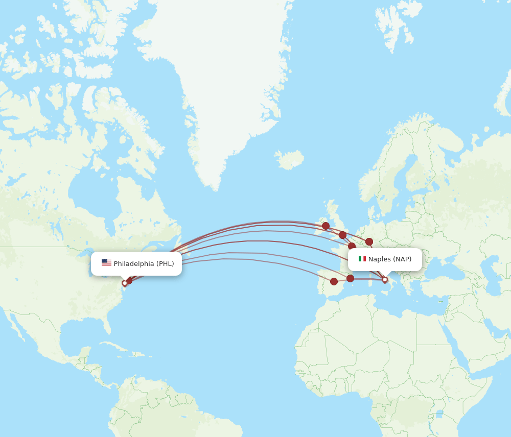 NAP-PHL flight routes