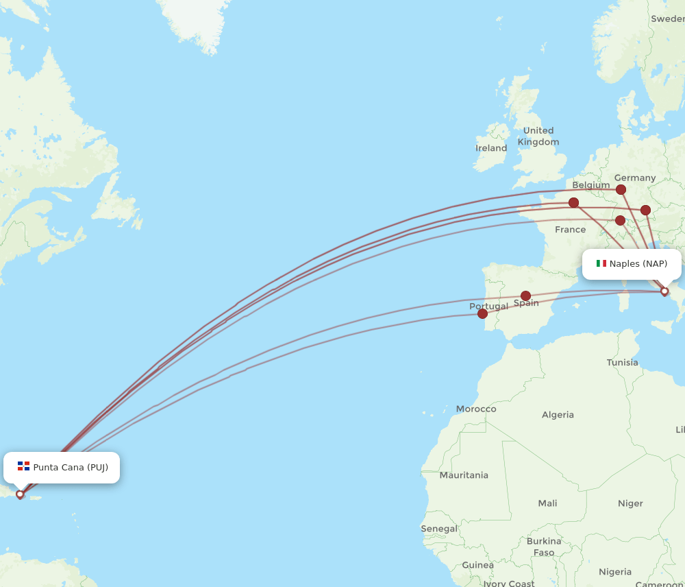 NAP to PUJ flights and routes map