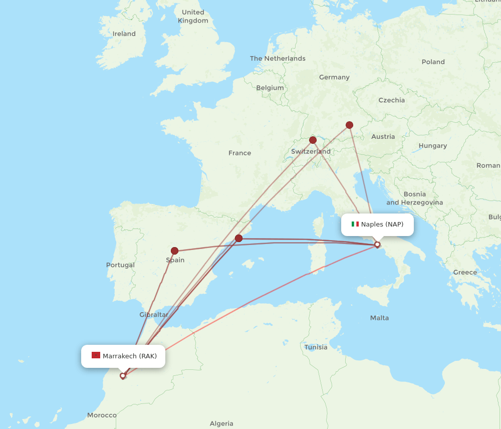 NAP to RAK flights and routes map