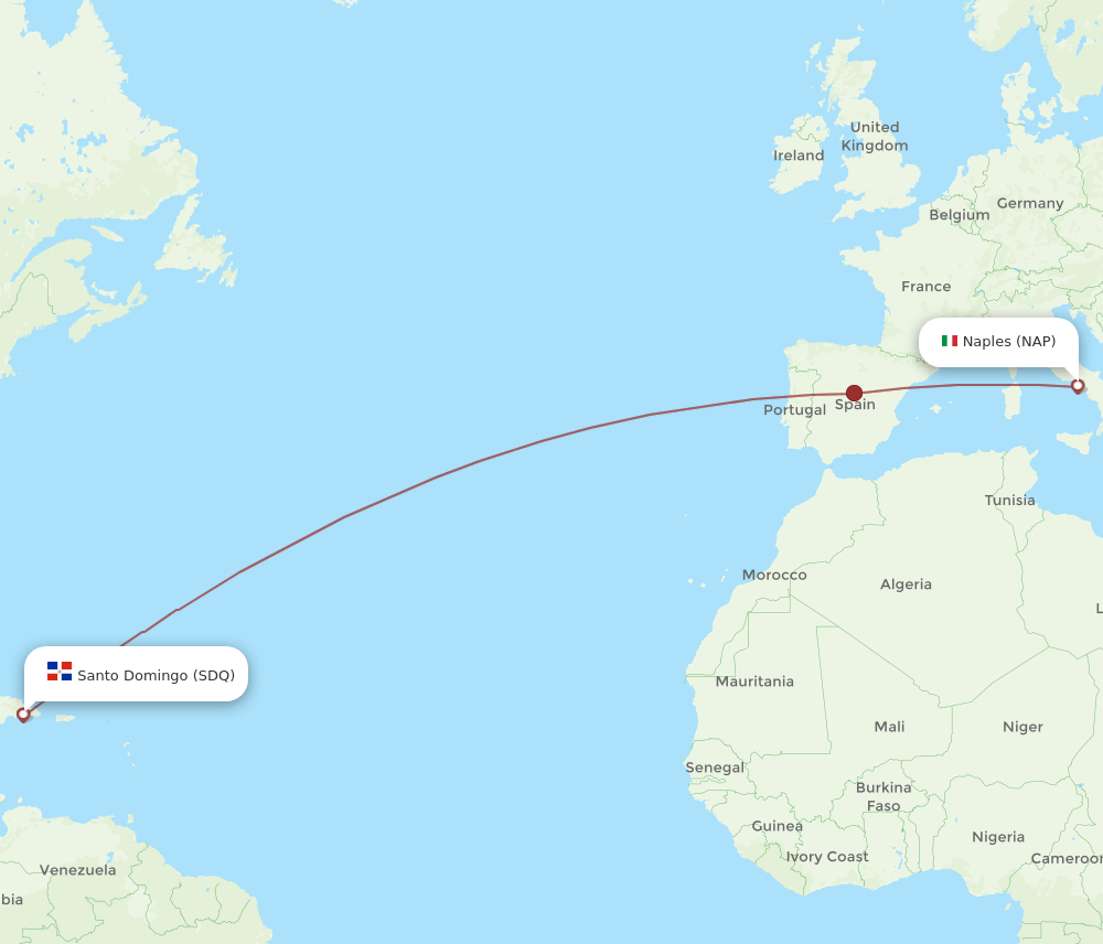 NAP-SDQ flight routes