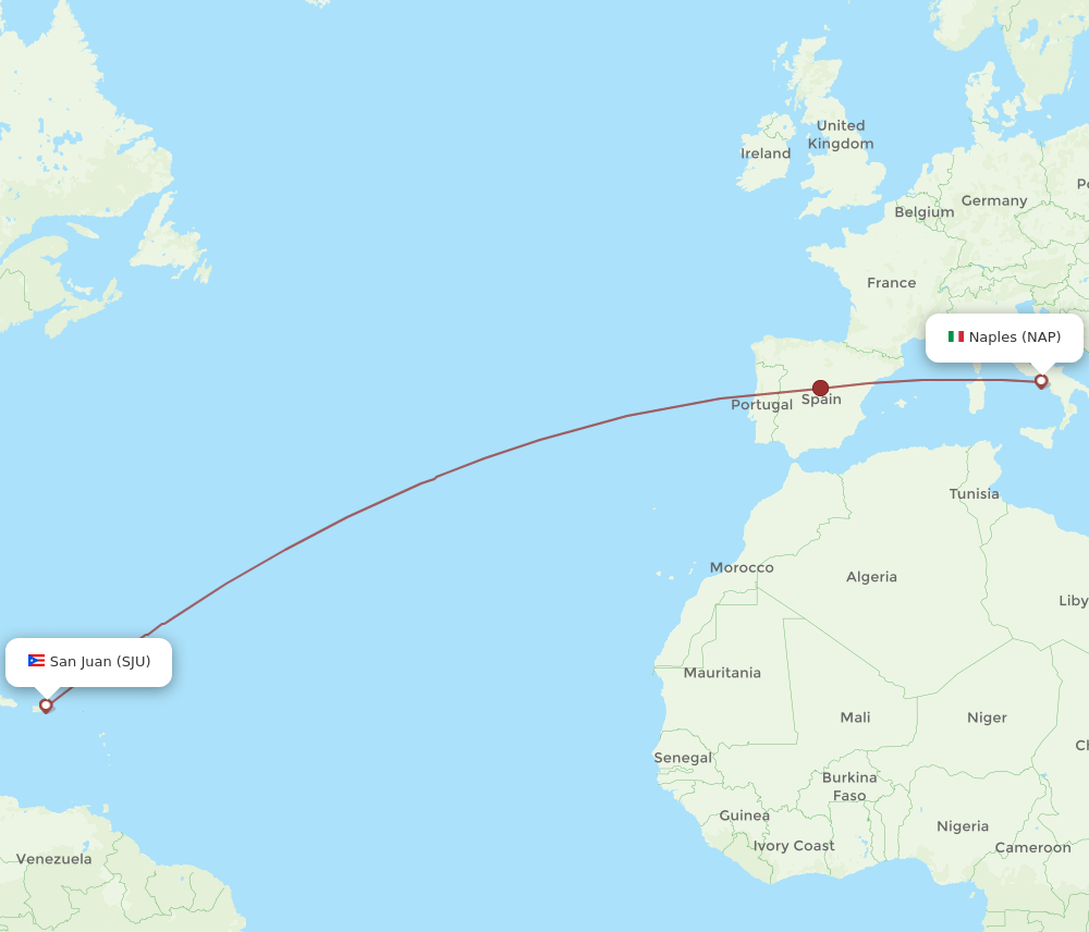 NAP to SJU flights and routes map