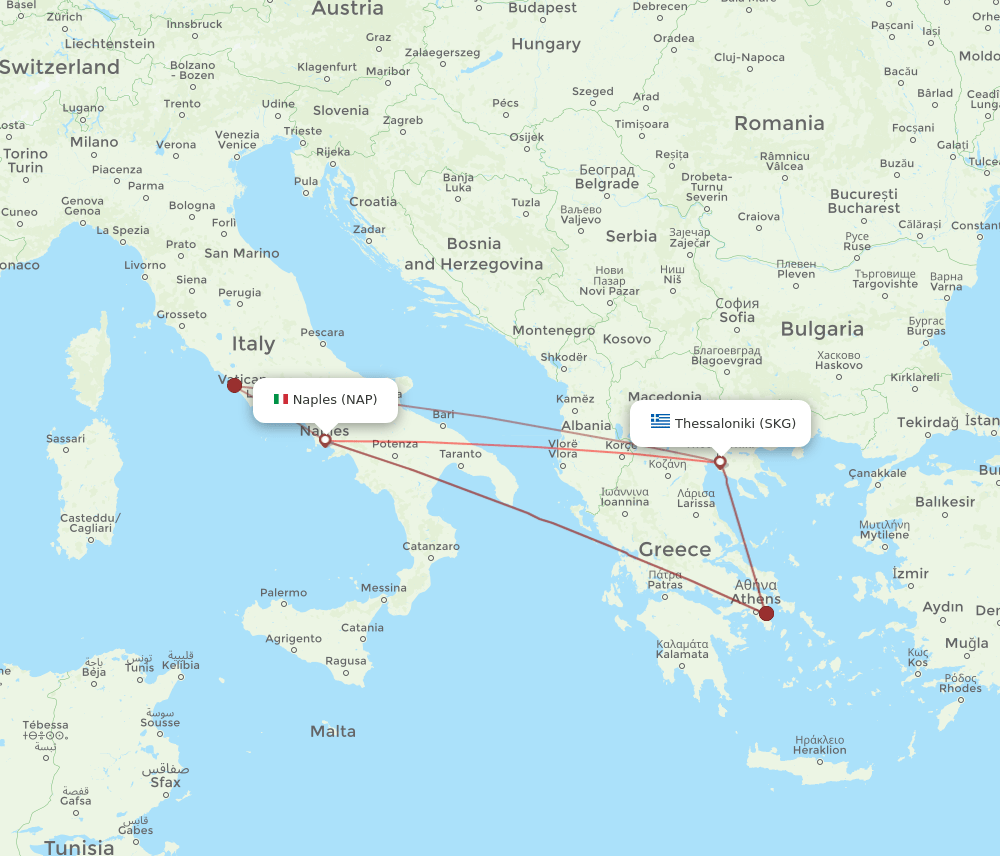 NAP-SKG flight routes
