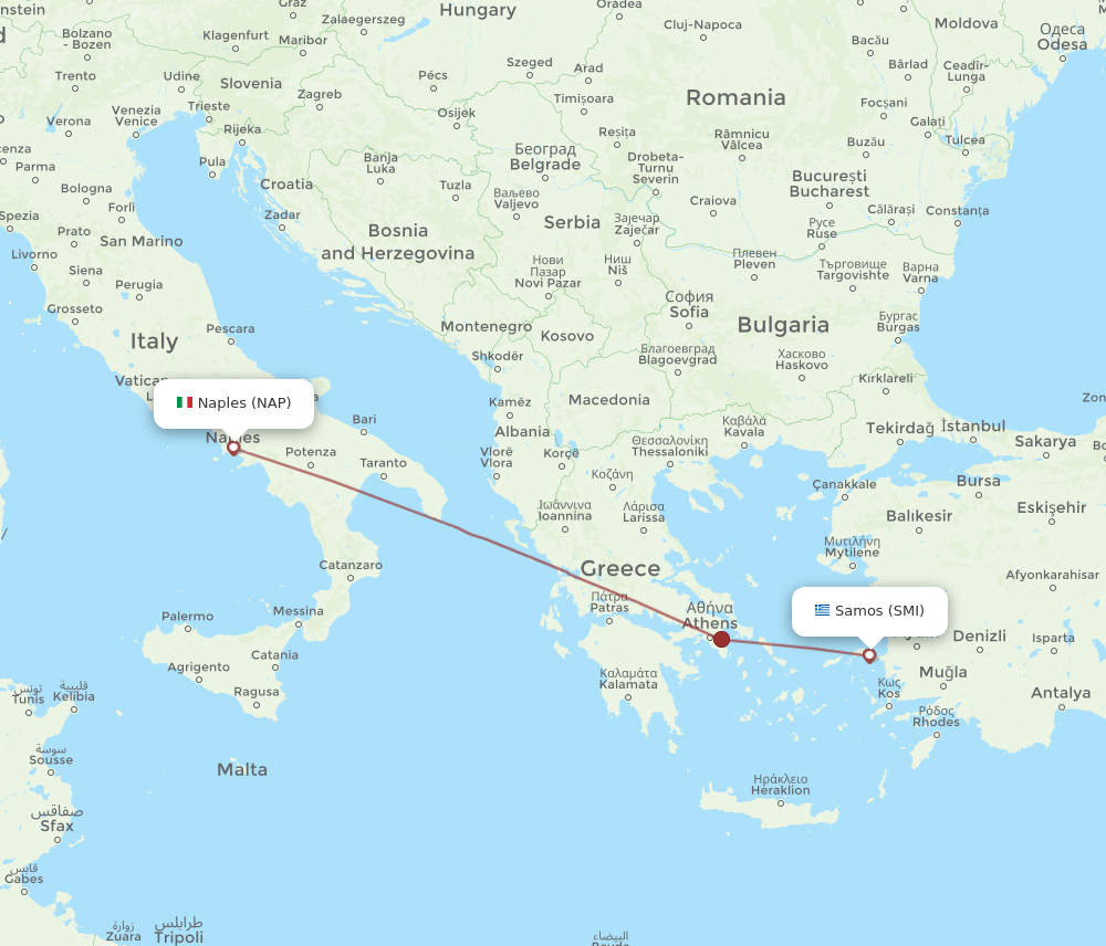 NAP to SMI flights and routes map