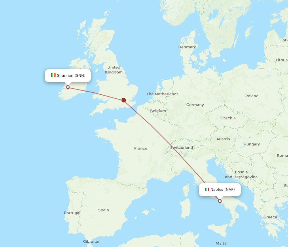 NAP to SNN flights and routes map