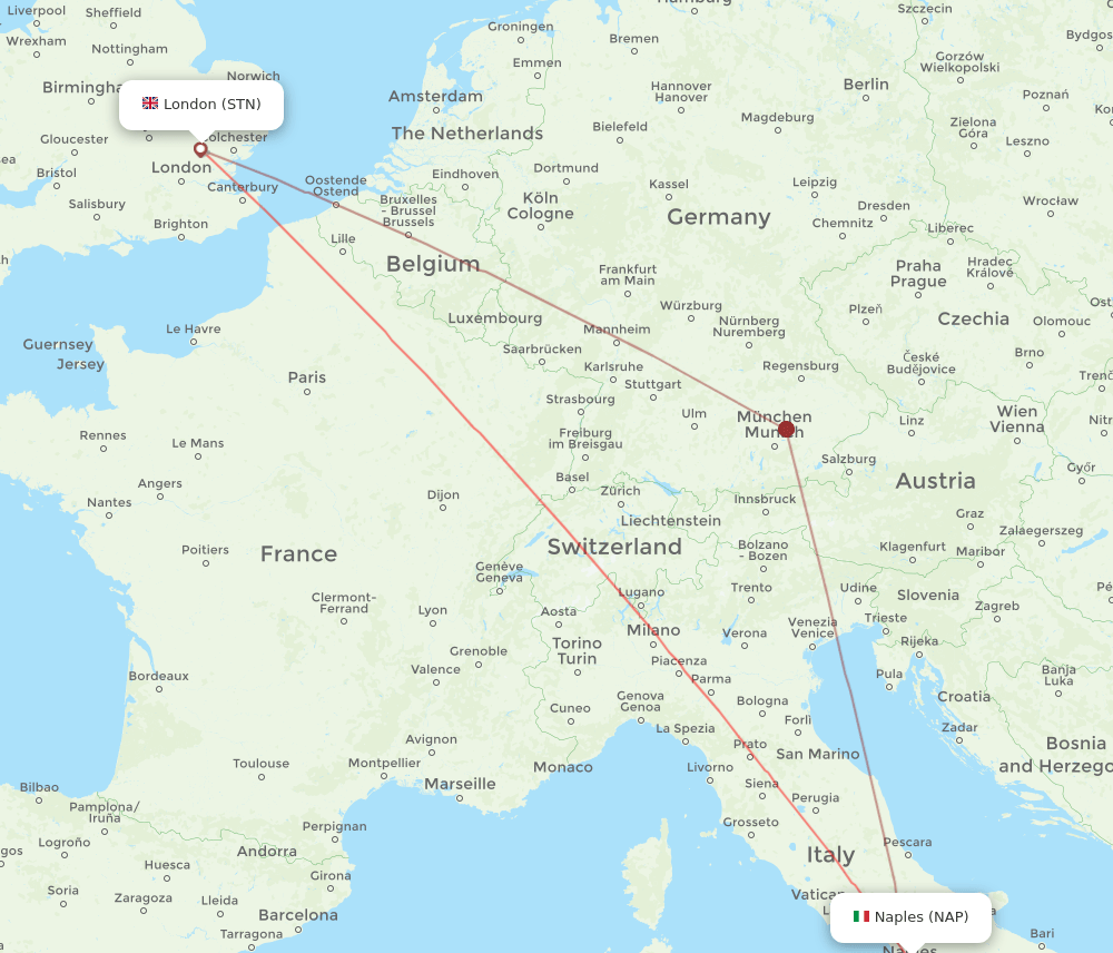 NAP to STN flights and routes map