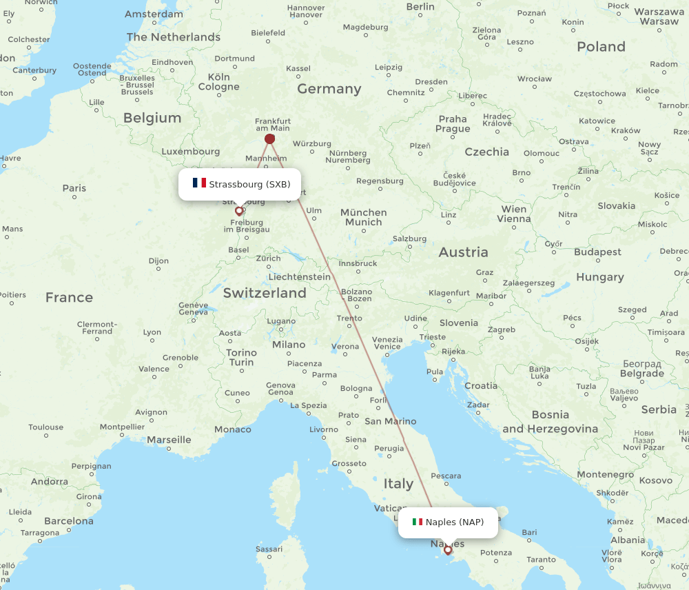 NAP to SXB flights and routes map