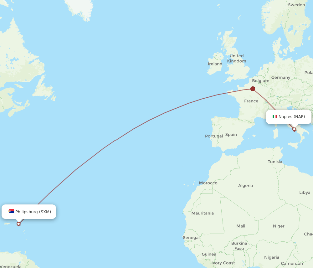NAP to SXM flights and routes map