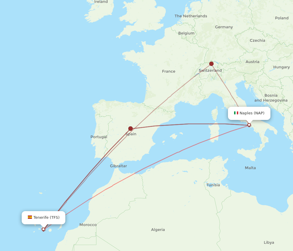 NAP to TFS flights and routes map