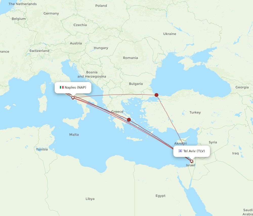 NAP to TLV flights and routes map