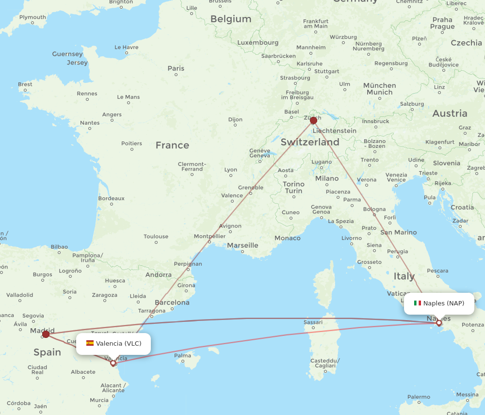 NAP to VLC flights and routes map