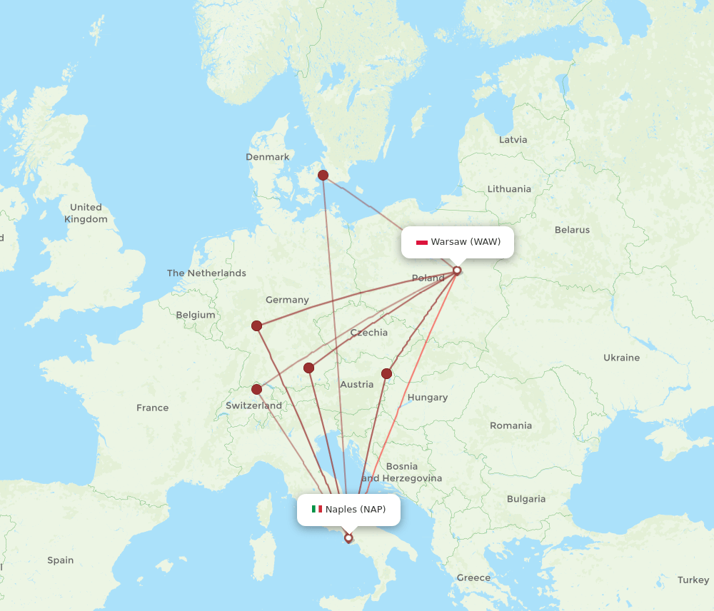 NAP-WAW flight routes