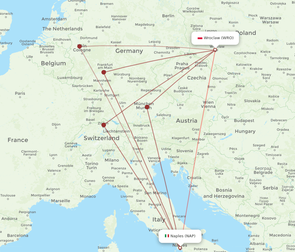 NAP-WRO flight routes