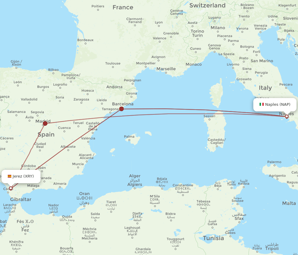 NAP-XRY flight routes