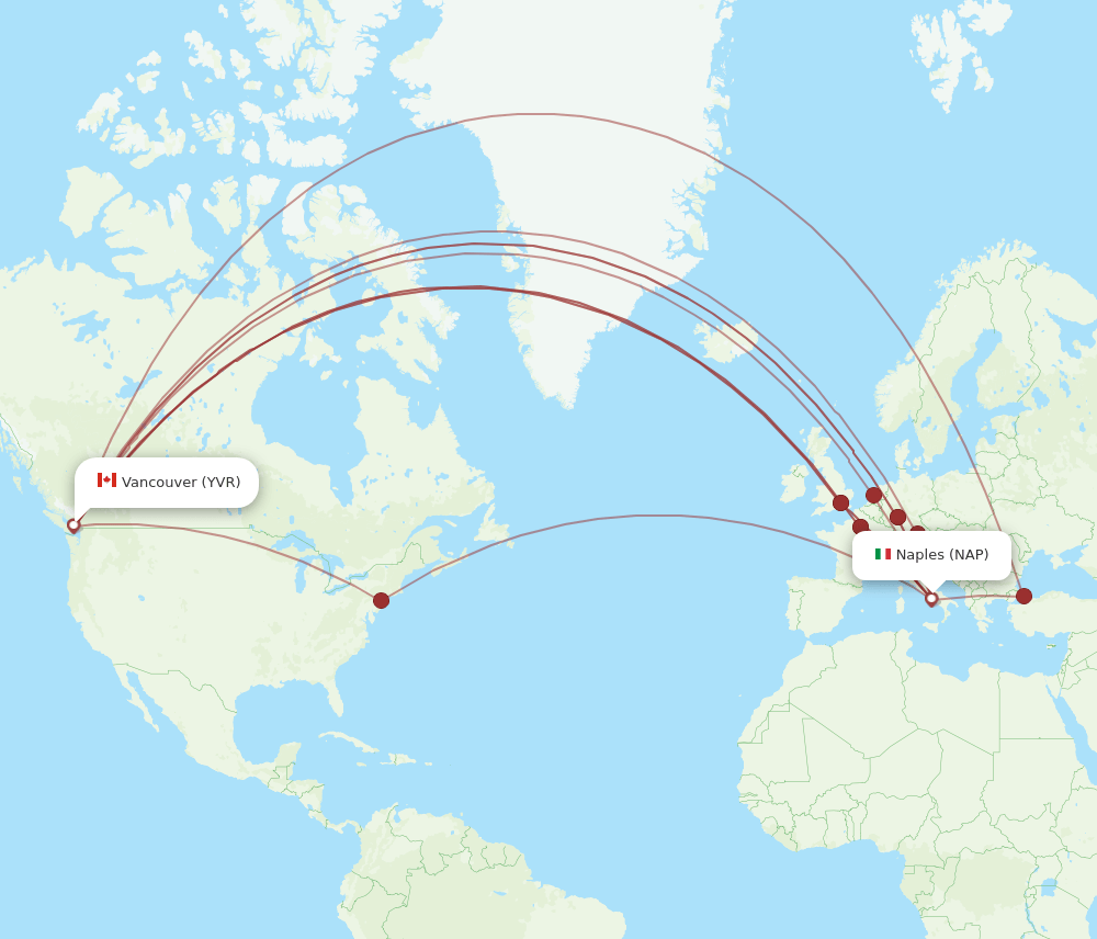 YVR to NAP flights and routes map