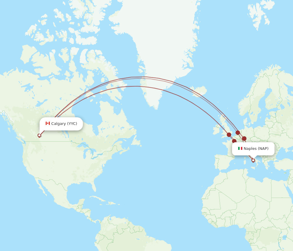 Calgary - Naples route map and flight paths